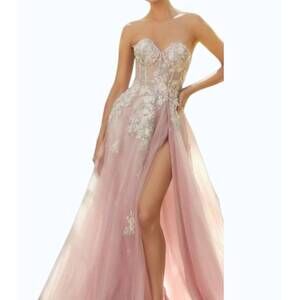 NEW ANDREA & LEO COUTURE penelope blossom with overskirt gown in blush/mauve